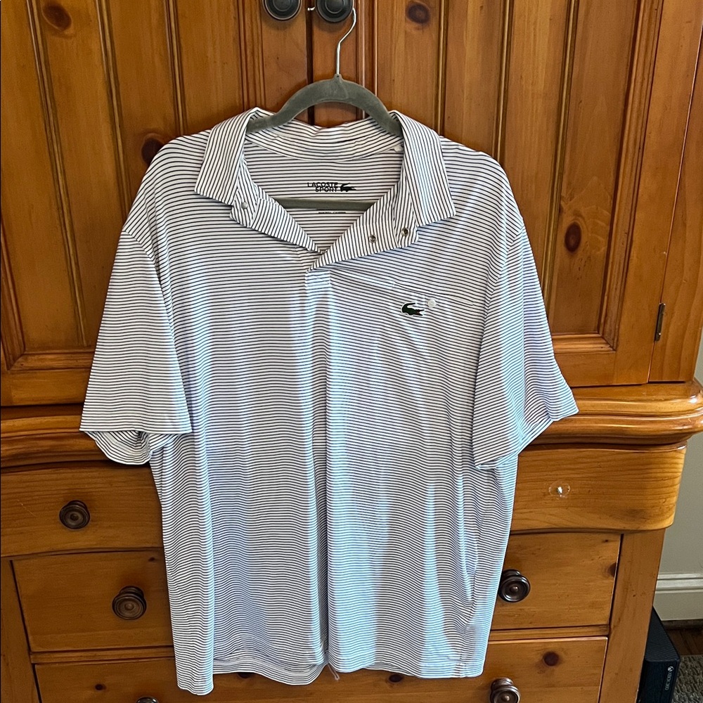 Lacoste Men's White and Black Striped Sport Polo Shirt